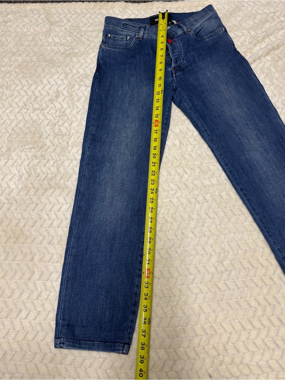 Kiton Denim Jeans in Medium Blue with Red Accents - Picture 11 of 16
